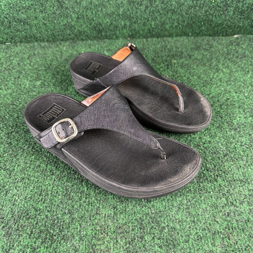 Fitflop Womens The Skinny Black Patent Thong Sandal Size 6 Comfort Classic